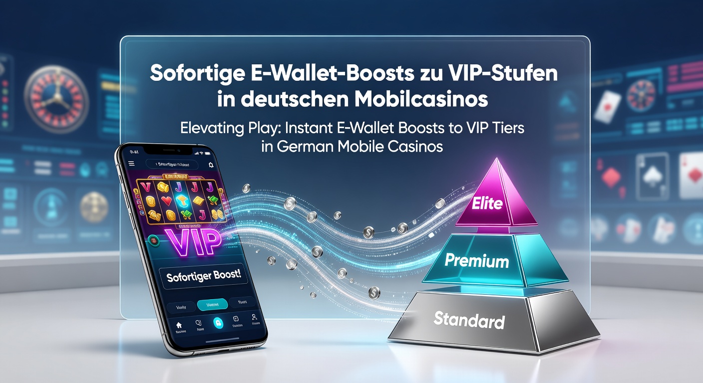 Smartphone mit E-Wallet-App und Casino-VIP-Symbolen auf dem Bildschirm, das schnelle Transaktionen und Stufenaufstiege symbolisiert