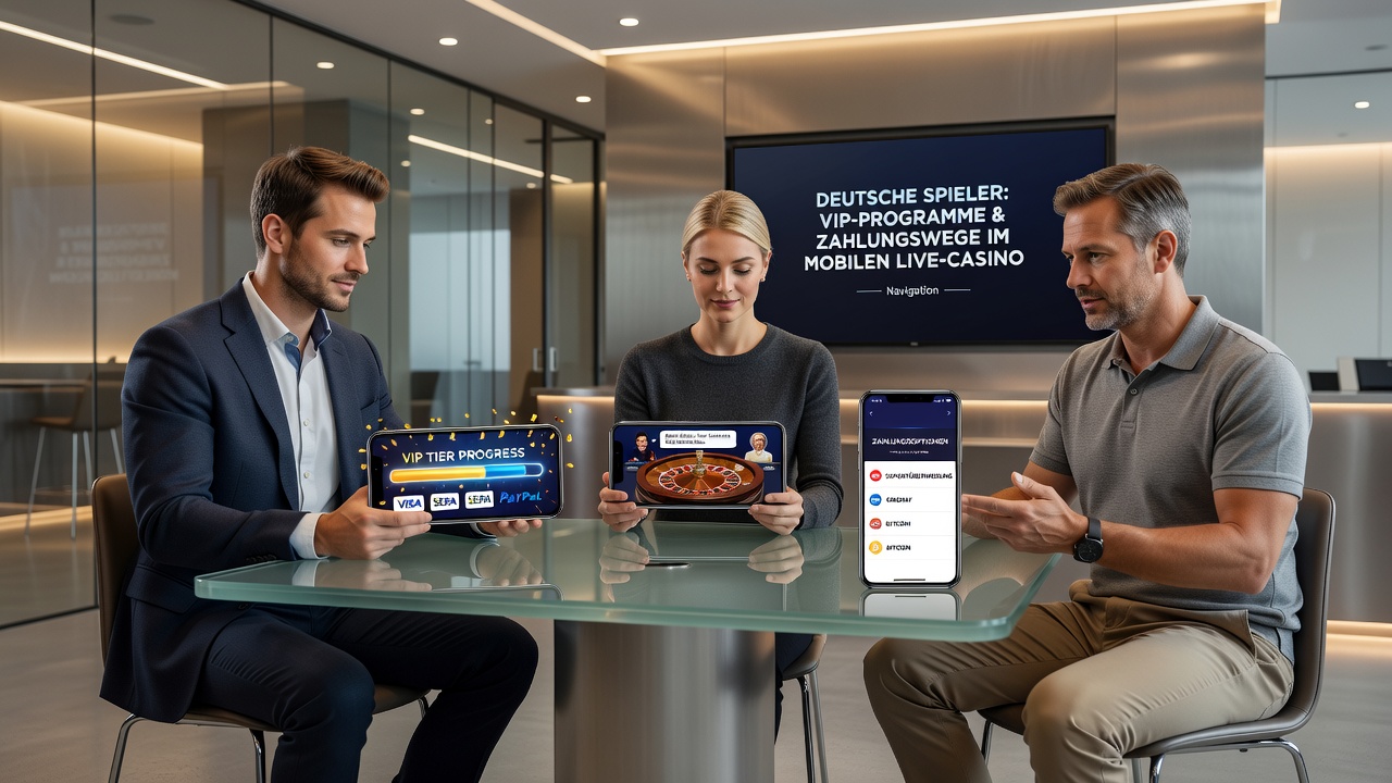 Mobile Live-Casino-Schnittstelle mit VIP-Status und Zahlungsoptionen für deutsche Spieler