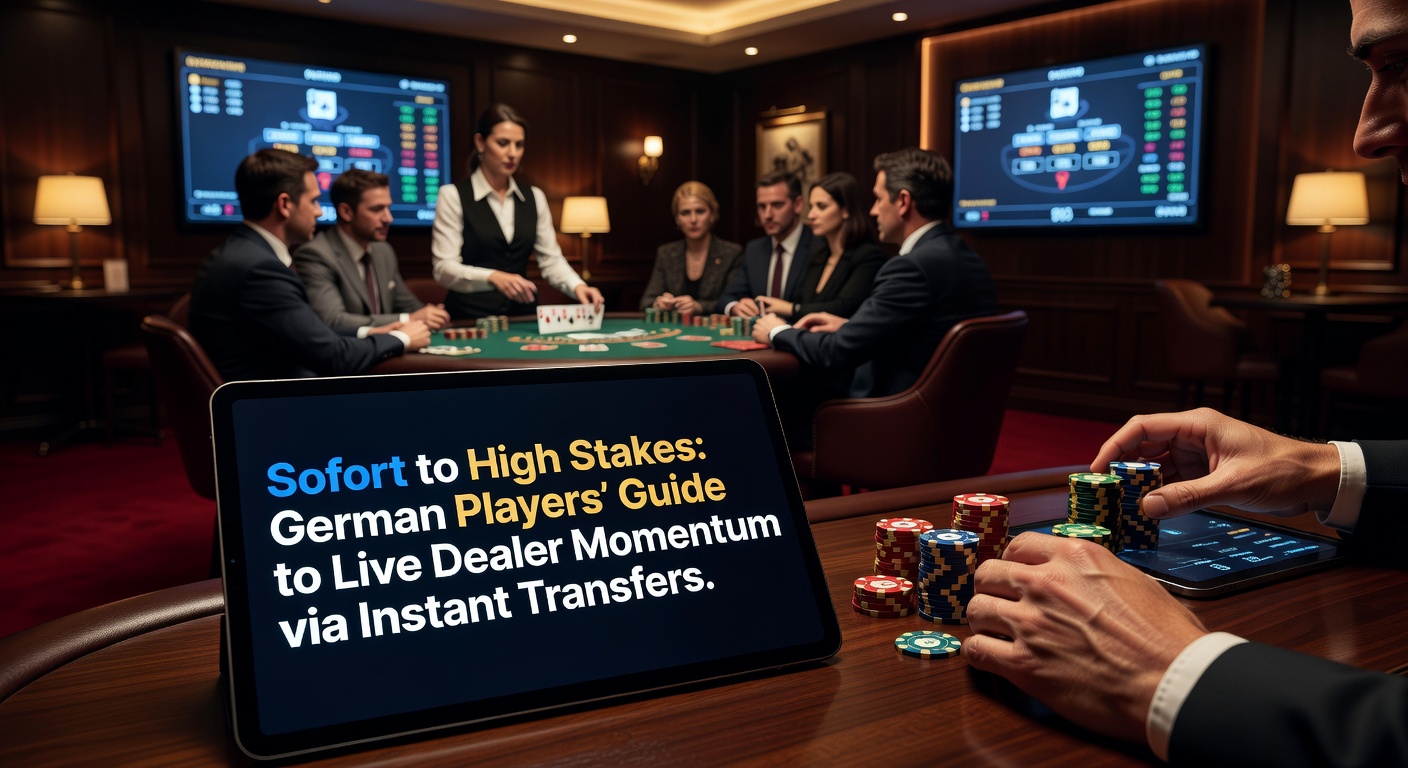 Deutscher Spieler am Live-Dealer-Tisch mit Sofort-Überweisung auf dem Bildschirm, High-Stakes-Atmosphäre im Online-Casino